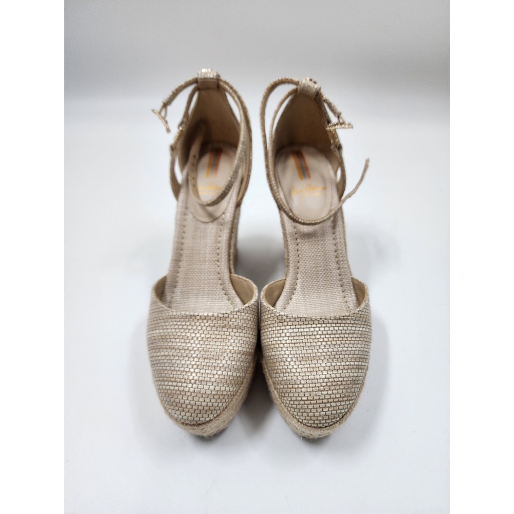 Sam Edelman Woven Gold Metallic Espadrille Platform Wedge Ankle Strap Sandals 7